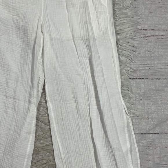 NWT Jonathan Simkhai EMBRY GAUZE COVERUP white wide leg pants - Picture 11 of 13